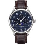 Blaue Junkers Armbanduhren mit Mondphasenanzeige mit Saphirglas-Uhrenglas mit Lederarmband 