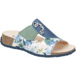 Blaue Blumen Keilabsatz Pantoletten mit Absatz aus Glattleder mit herausnehmbarem Fußbett für Damen 