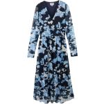 Mitternachtsblaue Blumen Langärmelige Tom Tailor V-Ausschnitt Winterkleider für Damen Größe XS 