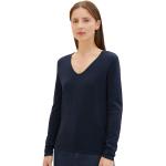 Reduzierte Blaue Langärmelige Tom Tailor V-Ausschnitt V-Pullover für Damen Größe M 