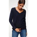 Blaue Tommy Hilfiger V-Ausschnitt V-Pullover aus Baumwolle für Damen Größe XS 