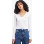 Weiße Klassische Langärmelige Tommy Hilfiger Tommy Jeans V-Ausschnitt V-Shirts für Damen Größe XS 