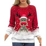 Rote Casual Langärmelige Rundhals-Auschnitt Weihnachtspullover & Christmas Sweater für Damen Größe 3 XL 