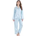 Hellblaue Damenschlafanzüge & Damenpyjamas aus Polyester Handwäsche 