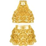 Goldene Kinderbauchtänzerinnen-Kostüme mit Glitzer Handwäsche für Mädchen Größe 134 