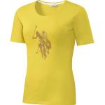 Reduzierte Gelbe Kurzärmelige US Polo Assn T-Shirts mit Strass aus Baumwolle für Damen Größe L 