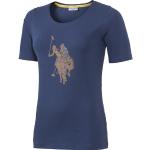 Reduzierte Marineblaue Kurzärmelige US Polo Assn T-Shirts mit Strass aus Baumwolle für Damen Größe M 