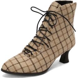 Übergroße 47 48 13 Tweed Plaid Checker Lace-up Pointed Toe Damen Winterpumps Kitten Heels Concise Ankle Martin Boots