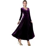 Violette Langärmelige Maxi V-Ausschnitt Winterkleider aus Samt maschinenwaschbar für Damen Größe M zur Hochzeit 