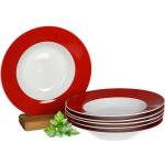 Van Well 6er Set Suppenteller Serie Vario Porzellan - Farbe wählbar, Farbe:rot