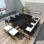 Schwarze vidaXL Gartenmöbel-Sets & Gartenmöbel Garnituren aus Polyrattan mit Kissen 11 Teile für 10 Personen 