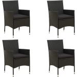 Schwarze vidaXL Gartenstühle aus Polyrattan mit Kissen 4 Teile 