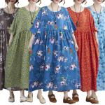 Hellblaue Blumen Vintage Frühlingskleider aus Baumwolle für Damen Einheitsgröße 