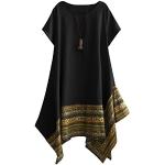 Schwarze Ethno Kurzärmelige Rundhals-Auschnitt Sommerkleider aus Baumwolle für Damen Größe M 