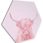 Rosa Türdekoration Kuh aus Aluminium mit Wandhalterung 