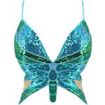 Reduzierte Blaue Kurzärmelige Mini V-Ausschnitt Strandkleider Insekten mit Perlen für Damen 