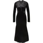 Schwarze Langärmelige V-Ausschnitt Winterkleider aus Samt für Damen Größe XS 