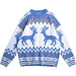 Blaue Retro Langärmelige Weihnachtspullover & Christmas Sweater für Damen Größe XXL 