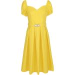 Reduzierte Gelbe Wadenlange | Midi Frühlingskleider aus Baumwolle für Damen Größe S 