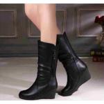 Schwarze Keilabsatz High-Heel Stiefel Reißverschluss für Damen Größe 40 