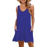 Reduzierte Königsblau Ärmellose Knielange V-Ausschnitt Strandkleider aus Elastan Handwäsche für Damen Größe XL 