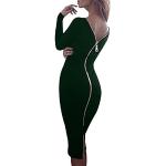 Dunkelgrüne Sexy Langärmelige Wadenlange | Midi Rundhals-Auschnitt Winterkleider für Damen Größe XXL 