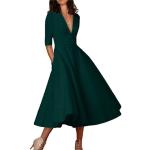Grüne Sexy Wadenlange | Midi V-Ausschnitt Frühlingskleider Handwäsche für Damen Größe 3 XL Große Größen 