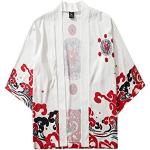 Yowablo Top Bluse Herren Damen Sommer Japanisch Fünf-Punkt-Ärmel Kimono Umhang Jacke (L,1Weiß)