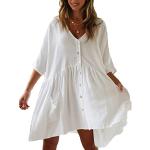 Reduzierte Weiße Boho Mini V-Ausschnitt Strandkleider aus Viskose für Damen Einheitsgröße 