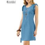 Hellblaue Casual Sommerkleider aus Viskose maschinenwaschbar für Damen Größe 5 XL 