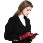 ZLUXURQ Handschuhe Damen Rot Weiche Lammfell Leder Touchscreen und mit Kaschmir gefüttert Winter handschuhe,bequem und warm.